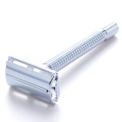 China High Grade Manual Double Edge Safety Razor Butterfly Style Single Blade Matte Silver Long Handle Shaving Safety Razor for sale