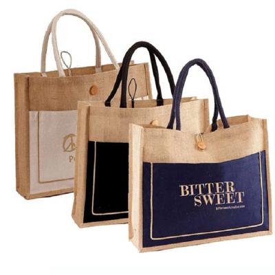 China Eco Friendly Handled Jute Bag OEM Customized Printing Tote Bag With Inner Lamination for sale