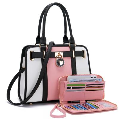 China PORTABLE 2024 Wholesale Custom Top Handle PU Leather Purses Wallet Set Women's Fashion Work Tote Shoulder Bags 2pcs for sale