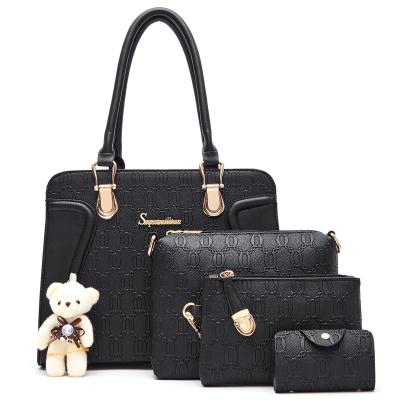 China PORTABLE 2024 GuangZhou Vintage Women's Handbag Set Custom Wholesale 4pcs Leather Top Handle Satchel Tote Purses Double Handle Striped for sale