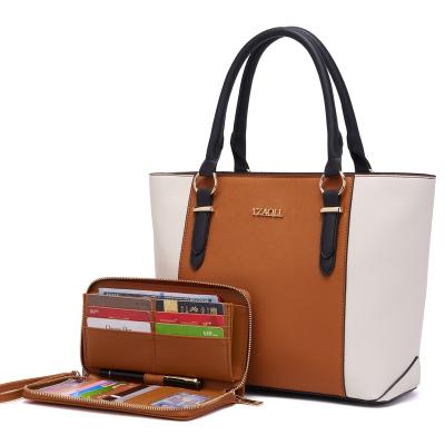 China RFID Wholesale Custom 2024 GuangZhou Women's Fashion Large Medium Zipper Closure Tote Satchel Handbag Wallet Set PU Leather Polyester for sale