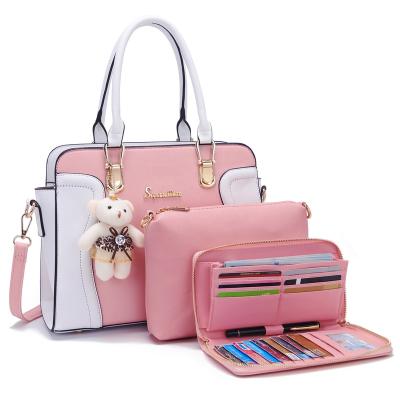 China RFID Women's Vintage Style Fashion 3pcs Handbags Tote Wallet Set Double Top Handle Satchel Purse with Zip Closure Blocking Design for sale