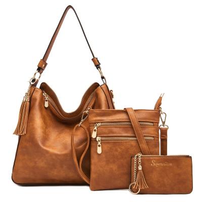 China RFID Wholesale Custom 2024 Large Hobo Bags for Women Crossbody Shoulder Purses and Handbags Ladies Faux Leather Tote Wallet Set 3pcs for sale