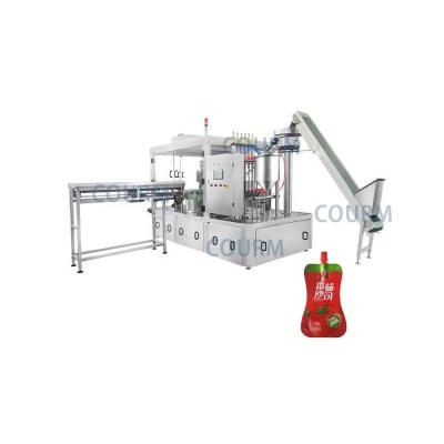 China COURM rotary automatic spout pouch filling and capping screwing machine for liquid orange mango juice mineral water gel paste ho for sale