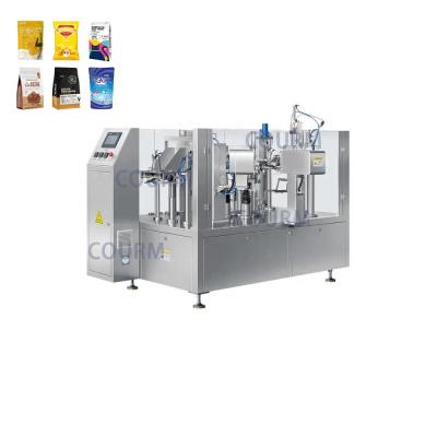 China Automatic rotary vertical feeder for pre made bags of juice milk ketchup high viscosity liquid filling and packaging machine for sale