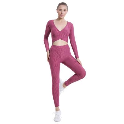 China 2022 New Product Fashion Jacquard Bubble Style Fitness Women Breathable Cheap Yoga Suits for sale