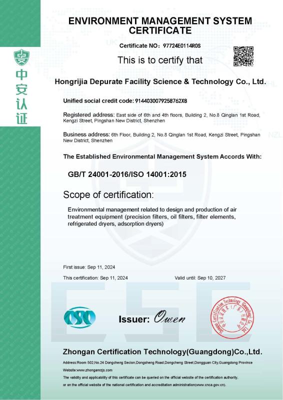 ISO - Hongrijia Depurate Facility Science & Technology Co., Ltd.