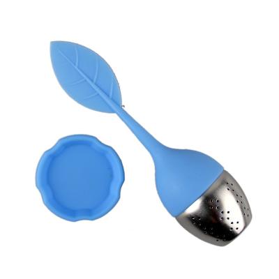 China Silicone Tea Infuser Handle Stainless Steel Strainer filter Infuser with Drip Tray for Loose Leaf Grain Tea Cups for sale