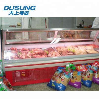 China Single-Temperature Self-Serve Cooked Food Glass Counter Curved Meat Display Fridge for sale