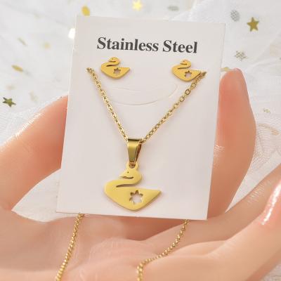 China Environmental Friendly Wholesale Custom Necklace Earring Sets Stainless Steel 18k Gold Plated Kids Necklace Jewelry Set For Women Girls for sale