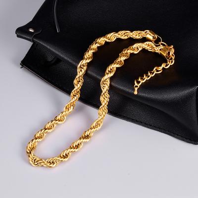 China Wholesale 8mm Thick Environmental Friendly Chunky Choker Chain 14K 18K Gold Plated Twisted Stainless Steel Rope Link Chain Necklace Jewelry For Women for sale