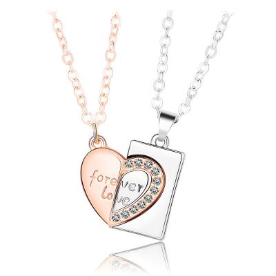 China FASHIONABLE hot sale love heart necklace pendant creative splicing girl and boy couple necklace jewelry sets for sale