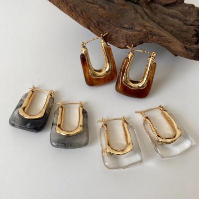 China 4 Colors Environmental Friendly Gray Amber Clear Resin Earrings Solid Chunky Big Acrylic Hoop Earrings For Women Vintage Square Gold Plated Jewelry for sale