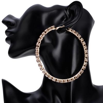 China Classic Environmental Friendly Fashionable Stunning Rhinestone Gems Circle Glass Earrings For Women Jewelry Shape Crystal Diamond Hoop Clip Earrings for sale