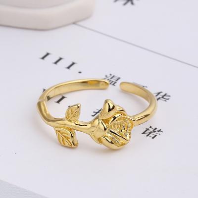 China Hot Sale FASHIONABLE S925 Sterling Silver Gold Rose Flower Ring Adjustable Fashion Ring for Women Jewelry for sale