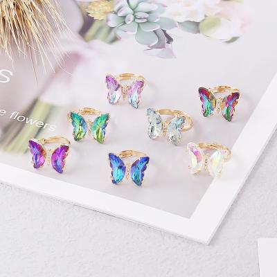 China Wholesale Trendy Multi Colors Crystal Butterfly Finger Rings Fashion Gold Rings For Women Jewelry for sale