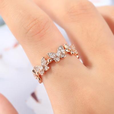 China New Fashion Jewelry Environmental Friendly CZ Zircon Butterfly Rings Crystal Rhinestone Butterfly Joint Rings Adjustable For Women Girls for sale