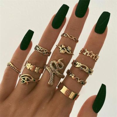 China Hot Selling Environmentally Friendly Star Hollow Geometric Snake Jewelry Bohemian Gift 11pcs/sets Rose Flowers Gold Ring Sets For Women Girls for sale