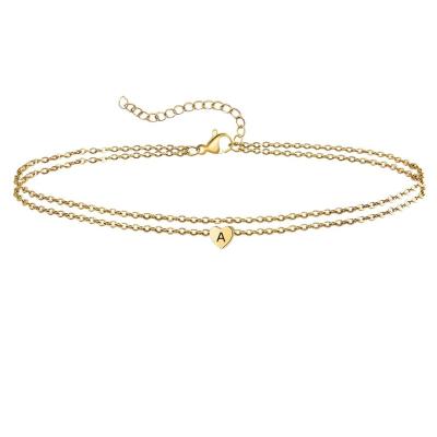 China FASHIONABLE Wholesale Gold Plated Initial Heart Anklet 26 Anklets Delicacy Layered Link Chain Stainless Steel Anklet For Women for sale