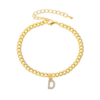 China FASHIONABLE Hot Selling Cuban Chain Anklet Hip Hop Jewelry Gold Charm Alphabet Initial Letters Anklet Dangle Bracelet For Women for sale