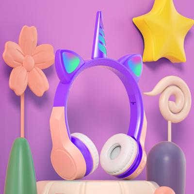 China New Unicorn Wireless Kids Headset Cat In-ear Cute Colorful Music Earphone Girl LED Light Stereo Headphones for sale