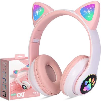 China Cute Wireless Earphone Dropshipping Cat Ear Earphone B39 With LED Light Earphone Support TF Card Gaming Wireless Headset For Kids for sale