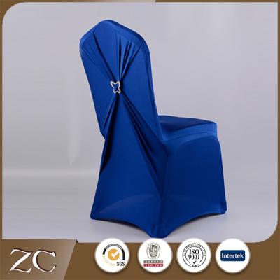 China Spandex double chair fly back with buterfly buckle factory direct colorful hotel chair royal blue wedding chair covers for sale