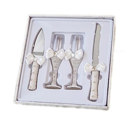 China Creative Beautifully Decorated Birthday Valentine's Day Gift With Wedding Box Packaging Goblet Champagne Glass Knife Shovel Set for sale