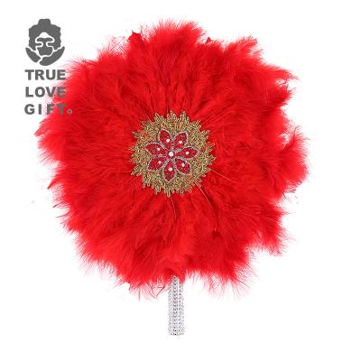 China Wedding Party Feather Fan Bridal Peacock Mix Around Traditional African Wedding Fan African Feather Hand Shaped and Feather Party for sale