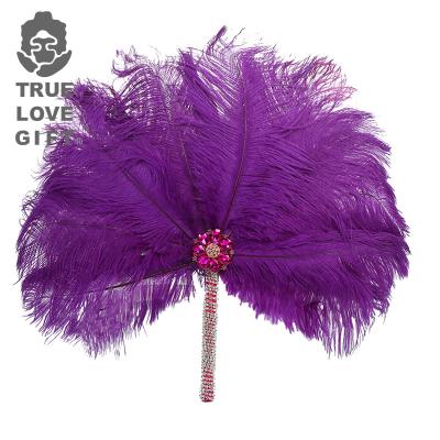 China Wedding Party Hand Fans With Pearl/Sequins And Gold Ostrich Feather Fan For Wedding Cheap Fans For Nigerian Dance Party for sale