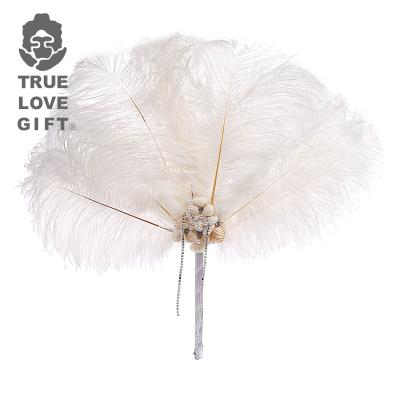 China Bridal Party African Wedding Large Ostrich Handmade Feather Fans Shooting Props For Wedding And Wedding Stones Party for sale