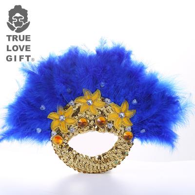 China Wedding Party Hand Fan for Ostrich Feather Fan for Women Wedding Feather Opens Fan Fashion Feather Ornament with Beads and Stones for sale