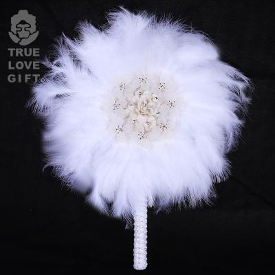 China Wedding Hand Feather Fan Hand Fans With Pearl/Sequins And Gold Ostrich Feather Fan For Wedding Cheap Fans For Nigerian Dance Party for sale