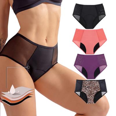 China Factory Direct Sales 4 Layers Mesh Lace Design Full Protection Underwear Menstrual Period Antibacterial Washable Sexy Leakproof Panties for sale