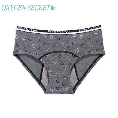 China Wholesale Antibacterial Women's Heart Print Cotton Reusable Leakproof Menstrual Underwear Comfortable Organic Period Panties for sale