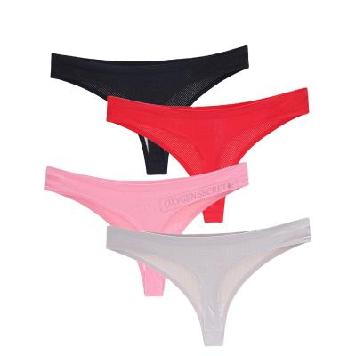 China Antibacterial T-Back Sexy Women's Duct Waisted Thong Low Crotch Cotton Honeycomb Hole Seamless Women's Panties for sale