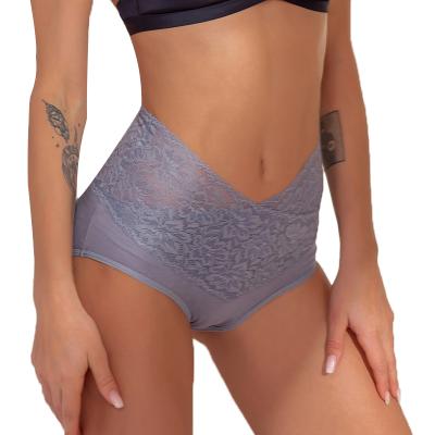 China Ropa Fancy Lace Embroidery High Waist High Waist Panties Breathable Training Underwear Cotton Antibacterial Sexy Floral Inner Crotch For Women for sale