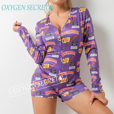 China Hot Sale QUICK DRY Multiple Patterns Purple Bodycon Romper V-Neckline Nightgowns Slim Fit Sexy Onesie Pajamas For Adult Sleepwear for sale