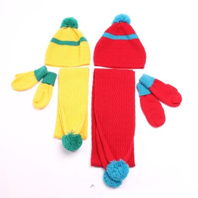 China Long Winter Warm Gloves Suits Ski Thickening Children Soft Customized Hat Scarf Gloves Sets Warm Kids Beanies for sale