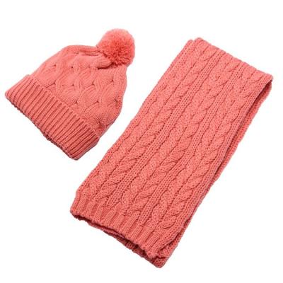 China Fashion\Winter Women Customized Comfortable\Durable Thickened Warm Twist Knitted Beanie Hat Wool Scarf Set Solid Color Scarf Hat for sale