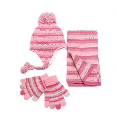 China Customized baby long hat, scarf, gloves, three-piece set, winter thickening, warm, knitted woolen scarf for boys and girls for sale