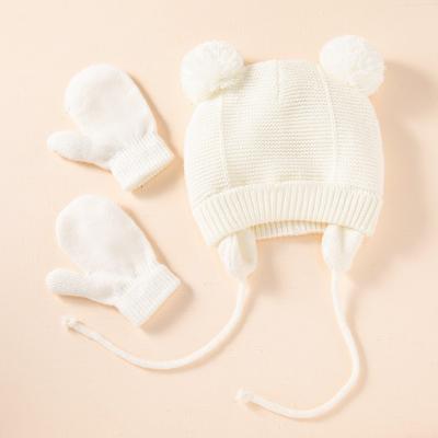 China New European American Children's Day Game Winter Warm Gloves Hat Set Simple Unisex Knitted Shear Warm Gloves Beanie Hat Winter Set for sale