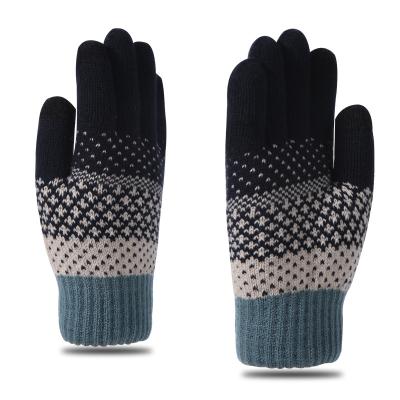 China Thickened adult acrylic jacquard knitted touch screen cute knitted warm g outdoor winter soft five-finger woolen gloves recycling for sale