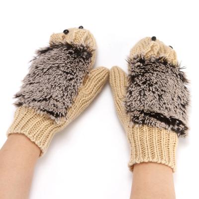 China New Customized Soft Winter Thickening And Warm Fleece Ladies Bag Finger Gloves Acrylic Wool Jacquard Hedgehog Knitted Gloves for sale