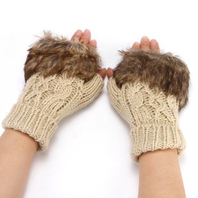 China Soft Half-finger knitted woolen gloves winter warmer velor female thickened acrylic student jacquard exposed finger cold-proof wool for sale