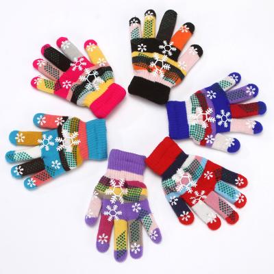 China Soft Winter Cute Children's Wool Christmas Gloves Snowflake Double Thickened Warm Gloves Magic Knitted Acrylic Knitted Gloves for sale