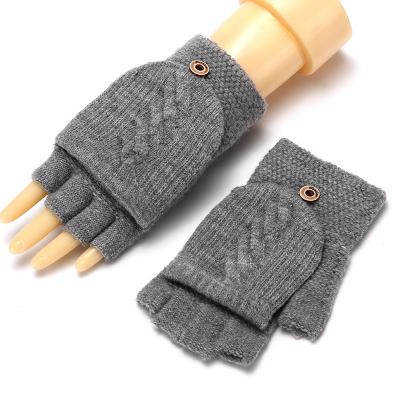 China Soft winter thickened cashmere warm flip-up fingerless gloves for students riding writing women's wool half-finger knitted gloves for sale