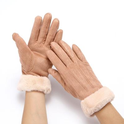 China New Women's Soft Winter Gloves Suede Women's Gloves Plus Velvet Thickening Touch Screen Warm Cute Cartoon Adult Student Gloves for sale