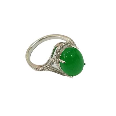 China Alibaba Stock Price Rhodium Plating Brass Green Jade Stone Jewelry Ring , Rhodium Plated Jewelry With CZ for sale