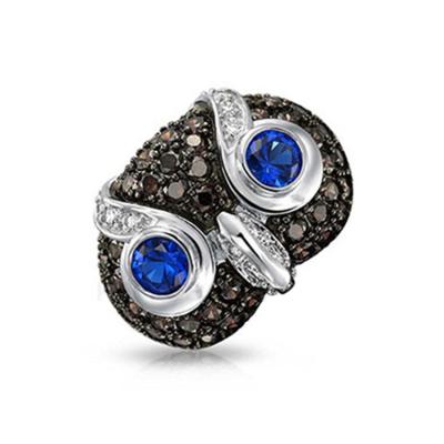 China New Fashion CLASSIC Colorful Wholesale 925 Silver Owl Ring With Black Stone for sale